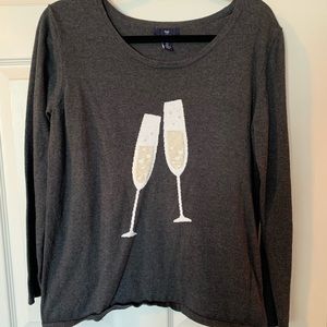 Gray Champagne glasses sweater, Gap, women, large